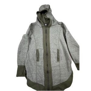 VENUS Green Hooded Zip Up Jacket Tunic Length Olive Green Accents Size S